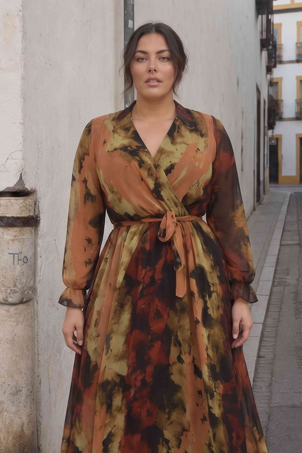 Batik kruvaze yaka şifon elbise