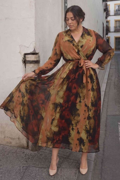 Batik kruvaze yaka şifon elbise