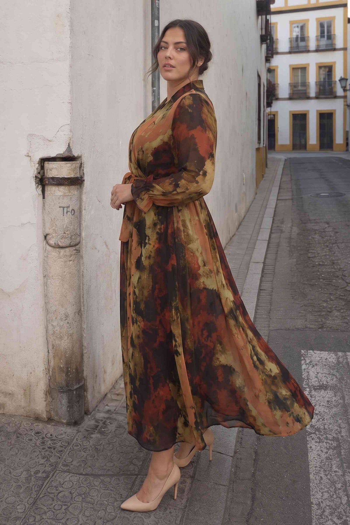 Batik kruvaze yaka şifon elbise