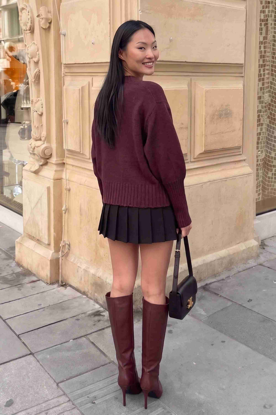Bordo Triko Düğmeli Hırka