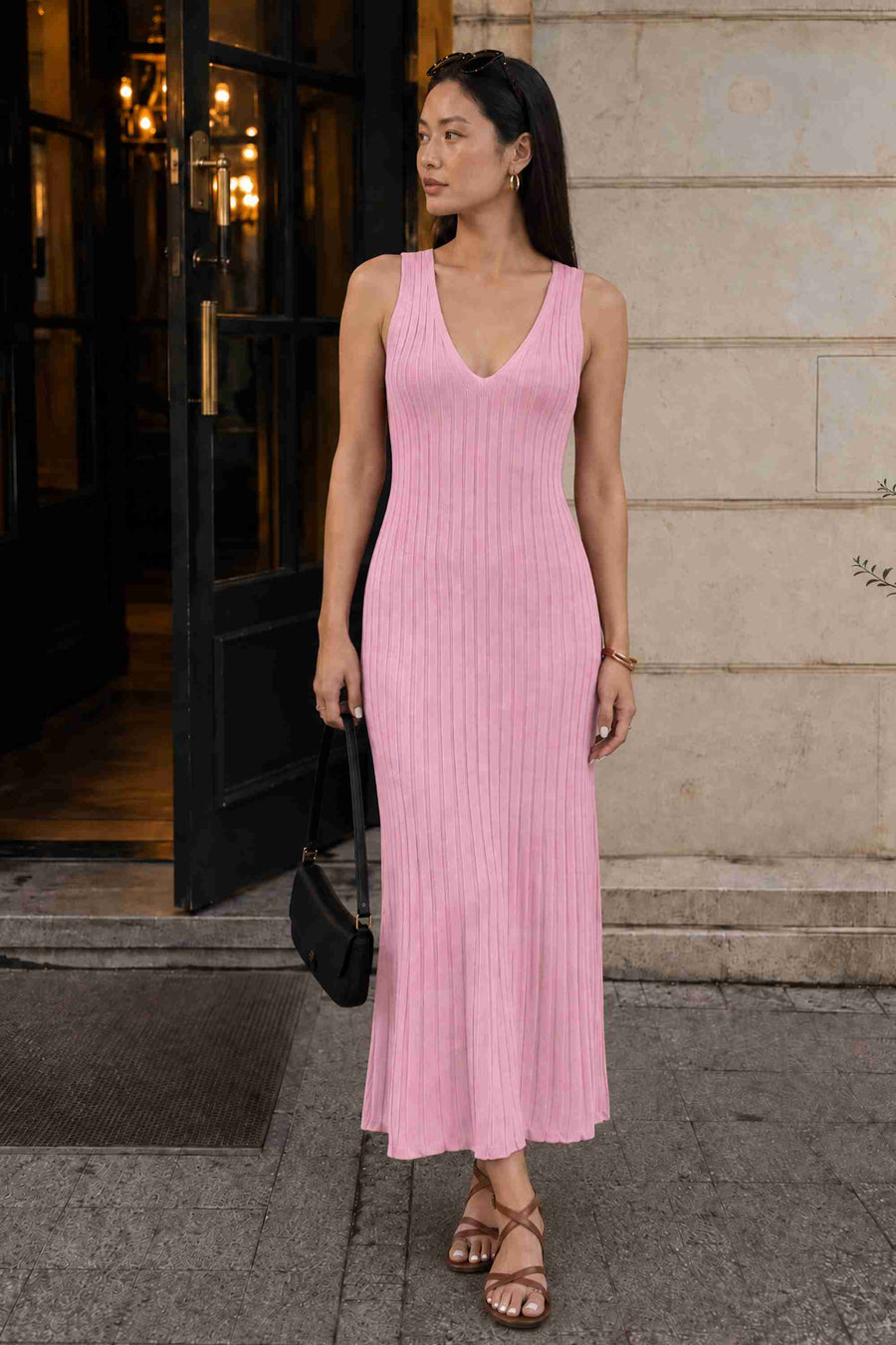 Pembe Askılı Triko Elbise